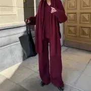 New Sweater Scarf Set V-neck Long Sleeve Pants Set Suit Womens Loose Spring Suit