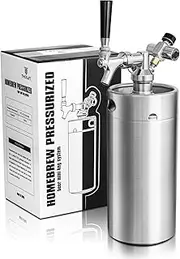 TMCRAFT 128oz Mini Keg Growler, Pressurized Stainless Steel Home Keg Kit System with Updated Co2 Regulator Keeps Fresh and Carbonation for Homebrew, Craft and Draft Beer