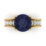 2.89 Round Cut Blue Sapphire Ring Band bridal Set Sliding 14k Yellow Gold