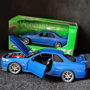 Welly 壓鑄 1:24 Nissan Skyline GT-R R34 Vspec Nur II Bayside 藍