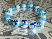 Whale Tail Bracelet Woman Stretch Handmade Glass Beaded Bracelet Blue Nautical