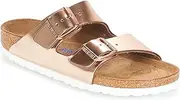 [Birkenstock] Women's Arizona Sfb Leather Silver Slide Sandal