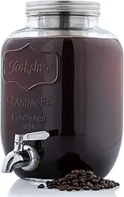 Original Grind Coffee Co. - Cold Brew Coffee Maker (1 Gallon) Easy Pour Stainless Steel Spigot Tap, Removable Fine Mesh Filter | Glass Pitcher Brewing System | Refrigerator Safe Storage