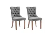 AADEN Modern Elegant Button-Tufted Upholstered Fabric Dining Side Chair | Studs Trim | Wooden Legs | Gray