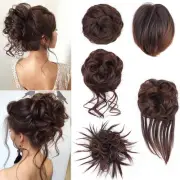 FORCUTEU 5 PCS Messy Bun Hair brown auburn tousled updo curly extension ponytail