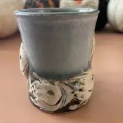 Beautiful Pale Blue Fish Mug Signed Rare Handmade Coffee Cup
