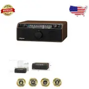 Versatile Bluetooth & AM/FM Wooden Radio with Enhanced Bass - Dark Walnut Style