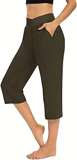 [Generic] Woemns Leggings High Waisted Cutout Yoga Pants Lightweight Cozy Cropped Soft Solid Pajama Loose Harem Trousers Ladies Black Plus Summer Work Bootcut with Elasticated Waist & Pockets