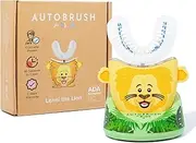 autobrush Kids U Shaped Electric Toothbrush, ADA Accepted, Sonic Pro with Unique 360° Nylon Bristles 3 Cleaning Modes,Whitening LED-Lights,Plays Music (Double-Sided),Ages 9-12, Lion