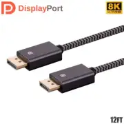 12FT DisplayPort DP 1.4 8K 4K 32.4Gbps Easy Plug & Play Cable Nylon Braided Gray