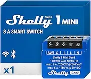 Shelly 1 Mini Gen3 | WiFi & Bluetooth Smart Switch Relay 1 Channel 8A | Home Automation | Compatible with Alexa & Google Home | iOS Android App | No Hub Required |