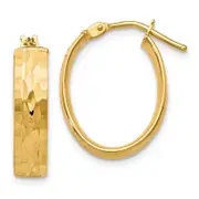 10K Yellow Gold Polished And D/C Oval Hinged Hoop Earrings