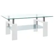 vidaXL Coffee Table White and Transparent Tempered Glass Couch Dinner Table