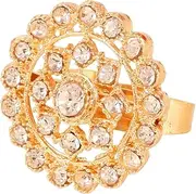 [Touchstone] New Indian Bollywood Pretty Royal Rajwada Floral Rich Adjustable Size Designer Wedding Jewelry Cocktail Finger Ring in Gold Tone for Women.
