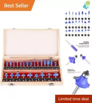 Complete Router Bits Collection of 24 - 1/4 Inch Shank Set for Woodworking