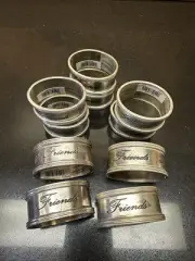 POTTERY BARN Antiqued Silvertone Family And Friends Napkin Rings Set of 10