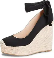[JustFab] Wedge Sandals for Women Platform High Heels Summer Mule Open Toe Espadrille Wedges Slip on Comfortable Soft Arch Support Sandals