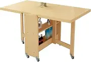 Folding Dining Table with 6 Wheels, Modern Kitchen Table for Small Spaces, Drop Leaf Kitchen Table with Open Storage Shelves, Space Saving Extendable Dinner Table, for Dining Room Rectangula