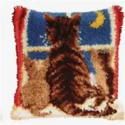 Purrfectly Crafted Cat Haven - DIY Latch Hook Yarn Kit for Pillow Rug Pattern Ar