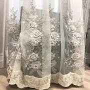 European Purple 3D Rose Flower Embossed Embroidery Bedroom Sheer Tulle Curtains