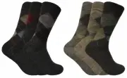 Mens 3 Pack of Thin Brown Grey Lambs Wool Blend Argyle Pattern Warm Hiking Socks