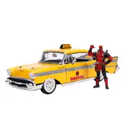 Jada 1:24 Scale 1957 Chevy Bel Air Taxi Diecast Vehicle With Deadpool Model