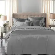 DreamZ Silky Satin Quilt Cover Set Bedspread Pillowcases Summer King Grey