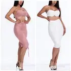 New Mauve/White Ruched Bra Top & Midi Skirt Set