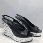 CHANEL 香奈兒 黑銀厚底魚口楔型鞋 38.5