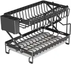 2 Tier Foldable Dish Drying Rack with Removable Drain Board, Cutting Board Holde