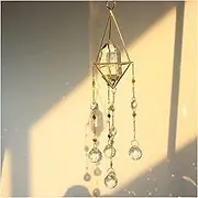 Crystals Big Wind Chime Prism Sun Catchers Handmade Garden Hanging Pendant Ornament Window Curtain Home Decoration Dream Catcher(Hexagon 02)