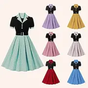 Retro Vintage 1950s Dress A-Line Dress Swing Dress Polka Dot Turndown Women's Date Bachelorette Party Adults' Dress Homecoming Dresses Summer Spring