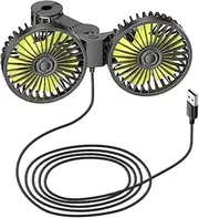 Dual-Head Car Electric Fan for Rear Seat Clip-Mou USB Powered Cooling Fan 360° Rotation Support 3 Adjustable Wind s for Car Truck Van S Off-Road Vehicle