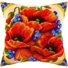 DIY Needlepoint Kit "Poppies and forget-me" Tapestry Pillow Cover Printed Canvas