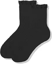[PLZSITDOWN] Womens Ruffle Socks Cotton Cute Crew Socks Soft Breathable Lettuce Edge Socks for Women, Black, One Size