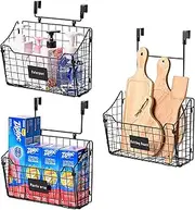 MOTYYA Over the Cabinet Door Organiser 3 Pack, Wall Mount Cabinet Door Storage Basket for Cutting Board, Foils, Cookie Sheet, Grid Storage Bin Organizer Holder Rack for Kitchen Pantry Bathroom