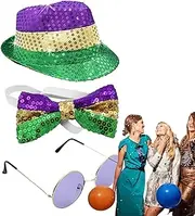 Carnival Hat Men, Carnival Accessories, Novelty Hats Funny Costume Hats Dress Up Sequin Hats Bow Tie Set for Adult