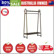 Clothes Rack Garment Coat Stand Hanging Rail Bamboo Portable Wheels