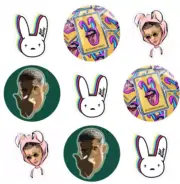 Bad Bunny Edible Image Toppers. Edible Round Pre Cut Stickers.