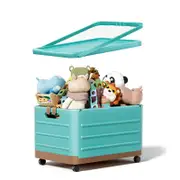 Catzon Collapsible Storage Bins with Wheels & Handle for Toys Books Clothes-Blue