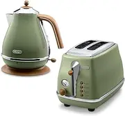 [De'Longhi] Icona Vintage Kettle and Toaster Pack KBO-CTO.VGR, 2 Slice Toaster with Reheat and Defrost Functions, 6 Browning Levels Plus 1.7L Capacity Electric Kettle with Anti-Scale Filter, Grey