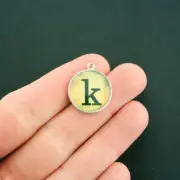 BULK 20 Letter k Alphabet Antique Silver Tone Cabochon Charms - SC6878