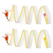 2Pcs Foldable Cat Tunnel with Bell Feather Mouse Toys Collapsible Indoor Cat Spr