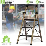 [FOLDABLE TOOL TRAY] 3.7ft/3-Step A-Frame Aluminum Pedal Ladder w/Non-Slip Feet