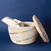 Decorative Wicker Storage for Living Room, Small Shelf Baskets, African Woven, F