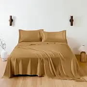 THXSILK Silk Sheets Set, 19 Momme Mulberry Silk 4 pcs Set, Luxury Bedding Sets -Ultra Soft, Hypoallergenic, Durable (Queen, Metallic Gold)