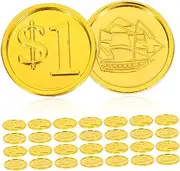 KONTONTY Pirate Ship Game Currency Toys 100pcs Plastic Coins Treasure Coin Props for Party Birthday