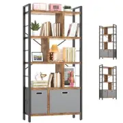 Geometric Book Shelf with Drawers - 5 Tier Tall Bookcase Modern Bookshelf