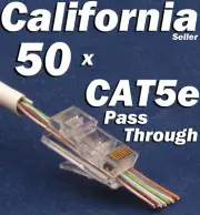 50 Pcs RJ45 CAT5e Network Cable Modular Plug 8P8C Connector End Pass Through 8-8