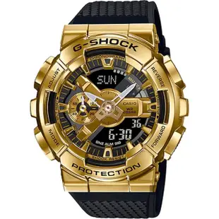 【CASIO 卡西歐】G-SHOCK 重金屬工業風雙顯錶-黑金(GM-110G-1A9)